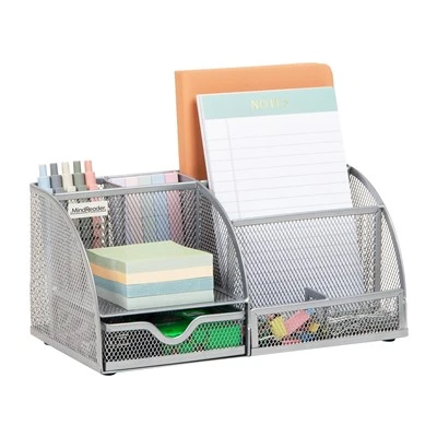 Caddy de mesa de escritório de fio de prata